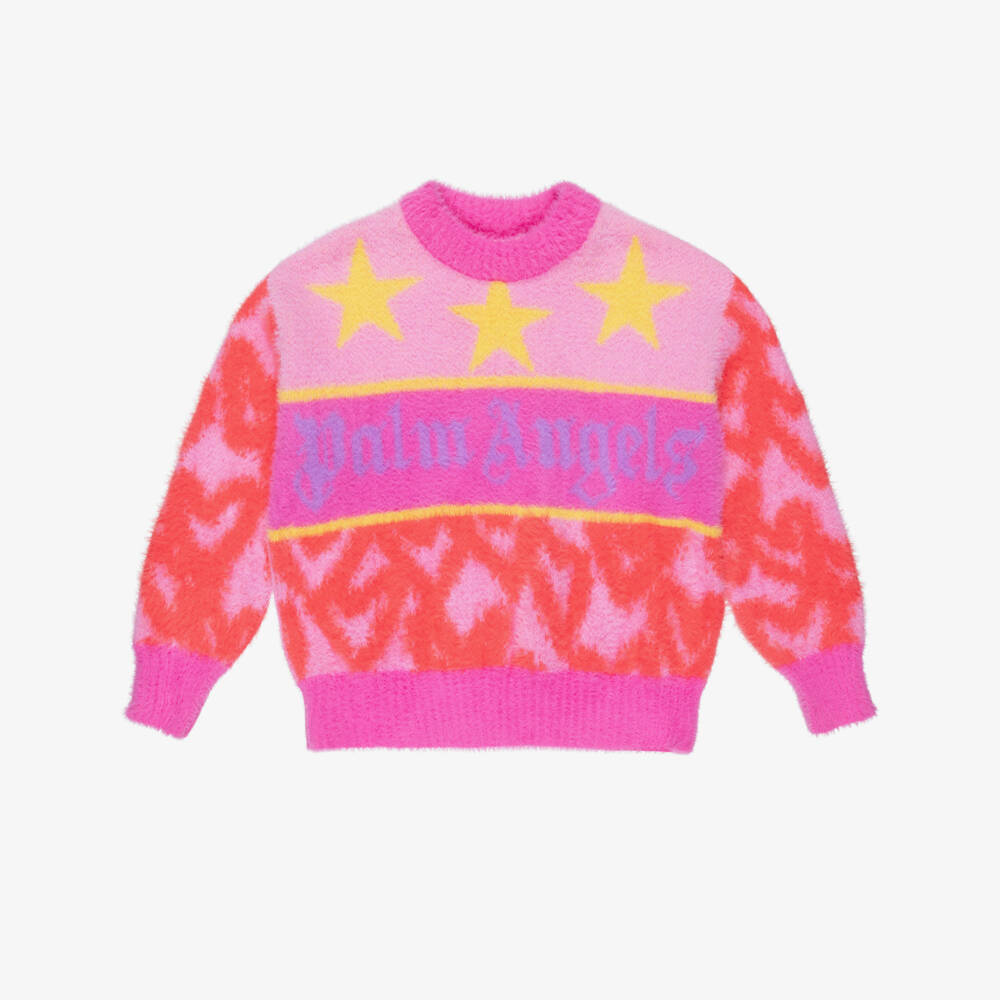 Palm Angels-Girls Pink Fluffy Knit Sweater | Childrensalon Outlet