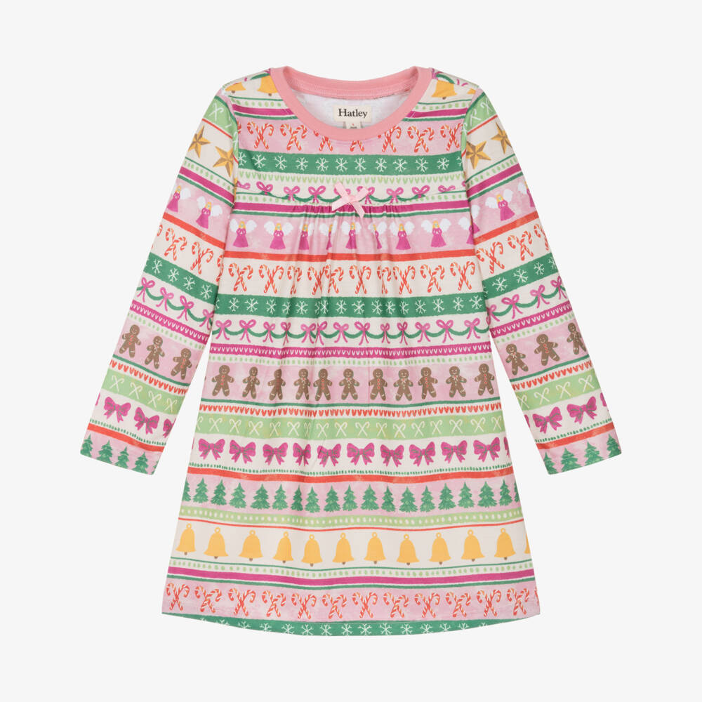 Hatley-فستان نوم وردي بناتي بنقشة فير آيل احتفالية | Childrensalon Outlet