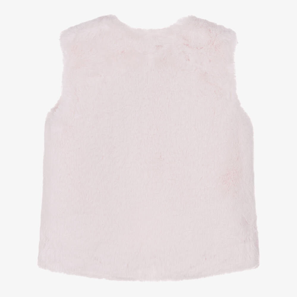 Tartine et Chocolat-Girls Pink Fur Gilet with Grosgrain Ribbon Bow | Childrensalon Outlet