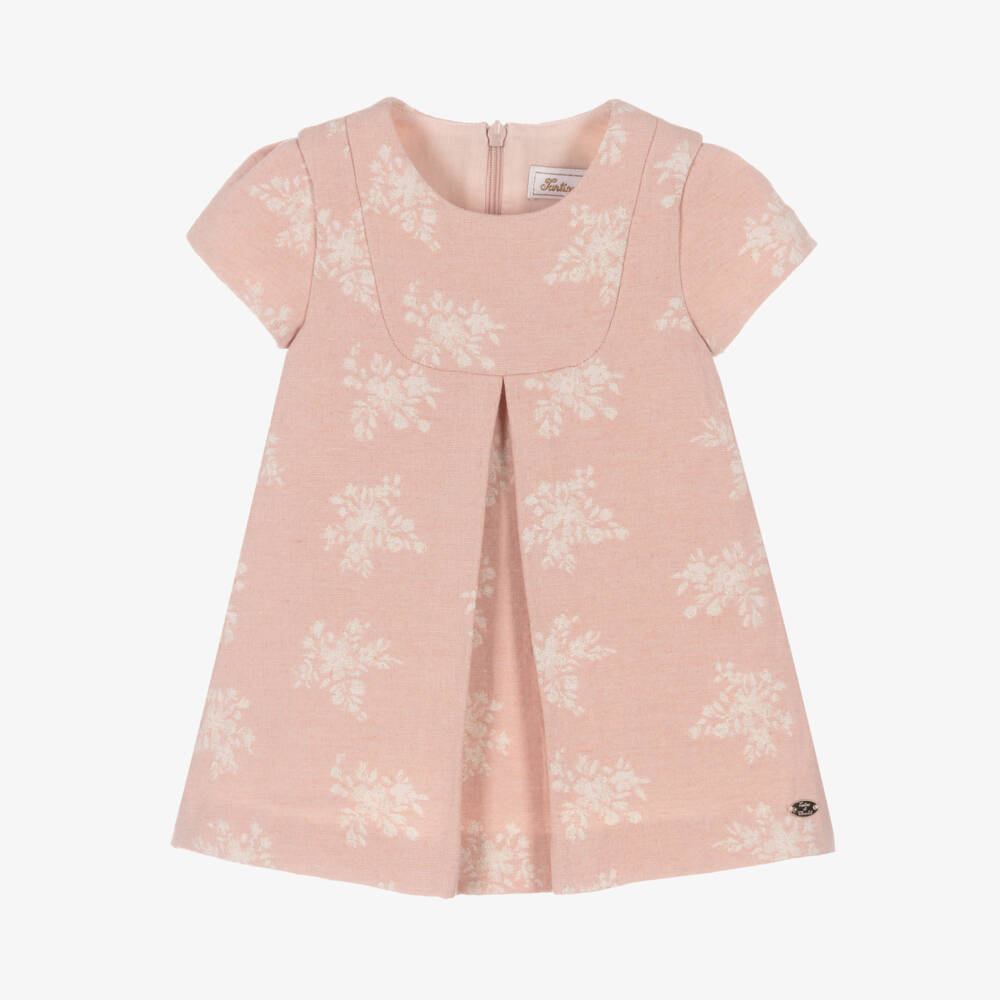 Tartine et Chocolat-Girls Pink & Glittery Ivory Floral Jacquard Dress | Childrensalon Outlet