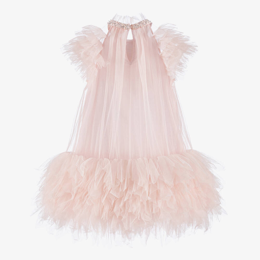 Tutu du Monde-Girls Pink Glittery Tulle Dress with Pearl & Diamanté Collar | Childrensalon Outlet
