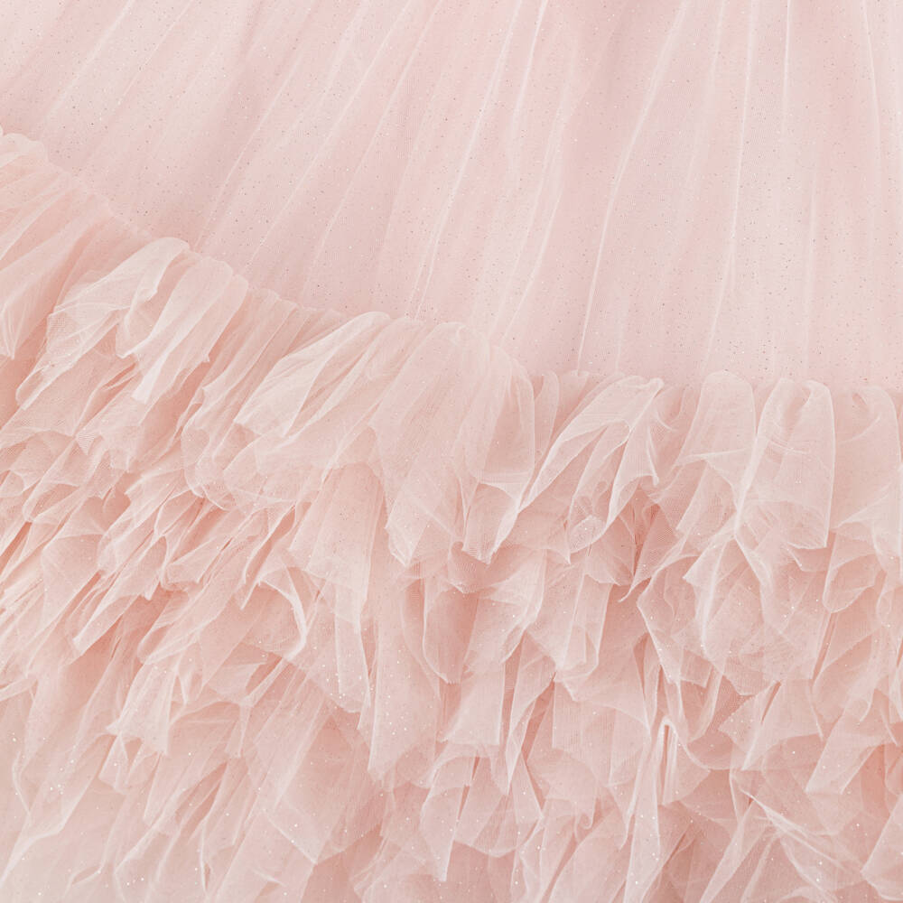 Tutu du Monde-Girls Pink Glittery Tulle Dress with Pearl & Diamanté Collar | Childrensalon Outlet