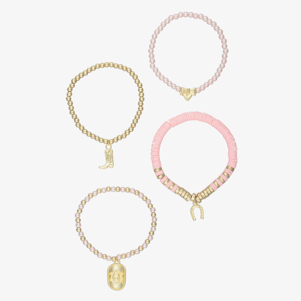 Angel's Face-Girls Pink & Gold Cowboy Bead Bracelets (4 Pack) | Childrensalon Outlet