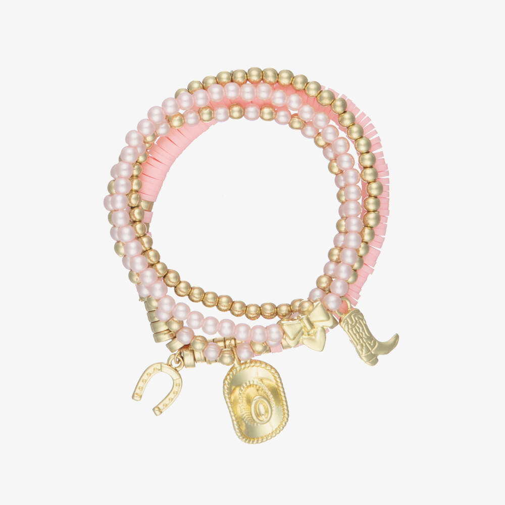 Angel's Face-Girls Pink & Gold Cowboy Bead Bracelets (4 Pack) | Childrensalon Outlet