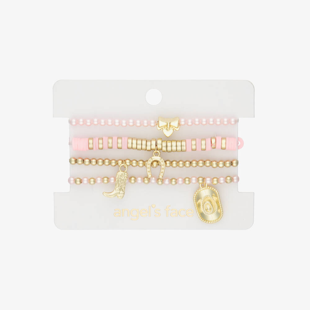 Angel's Face-Girls Pink & Gold Cowboy Bead Bracelets (4 Pack) | Childrensalon Outlet