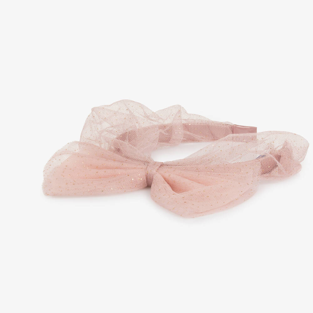 Mayoral-Girls Pink & Gold Glitter Tulle Bow Hairband | Childrensalon Outlet