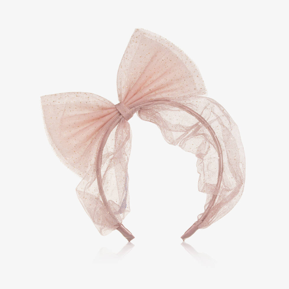 Mayoral-Girls Pink & Gold Glitter Tulle Bow Hairband | Childrensalon Outlet