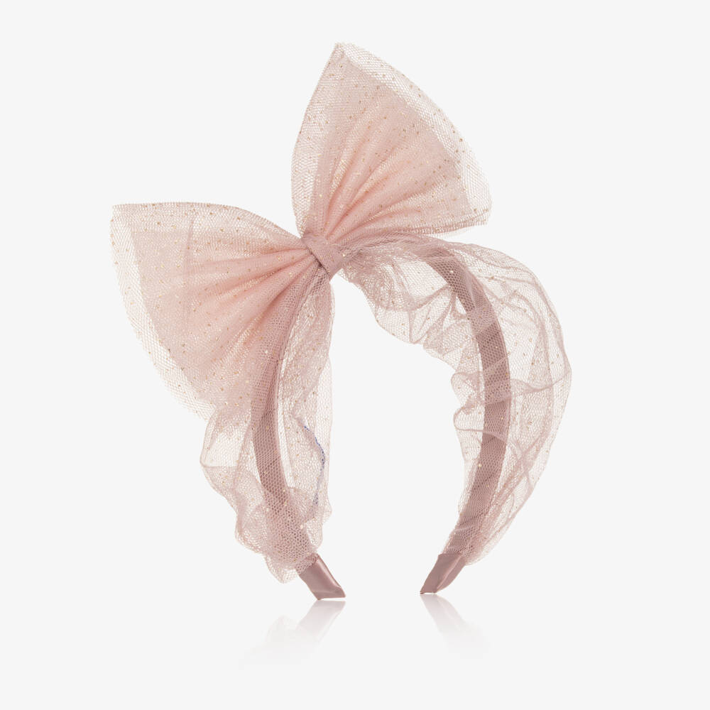 Mayoral-Girls Pink & Gold Glitter Tulle Bow Hairband | Childrensalon Outlet
