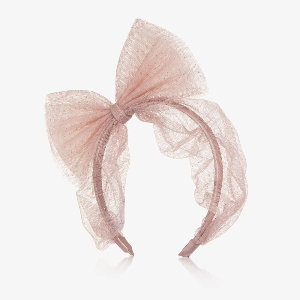 Mayoral-Girls Pink & Gold Glitter Tulle Bow Hairband | Childrensalon Outlet