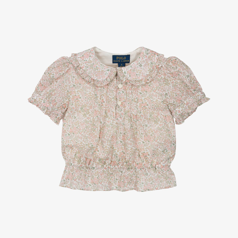 Ralph Lauren-Розовая хлопковая блузка с цветочным узором для девочек | Childrensalon Outlet