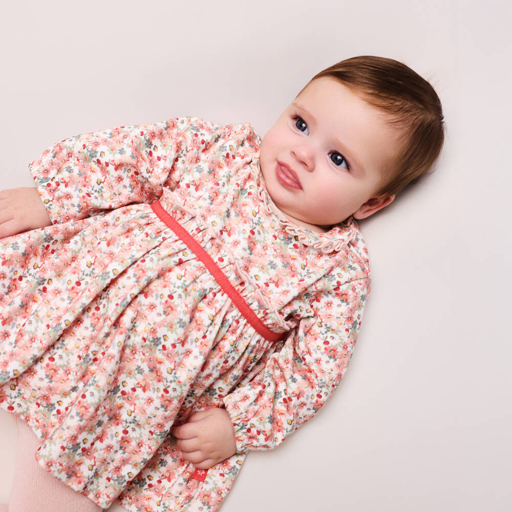 Tutto Piccolo-Girls Pink & Green Floral Cotton Jersey Dress Set | Childrensalon Outlet