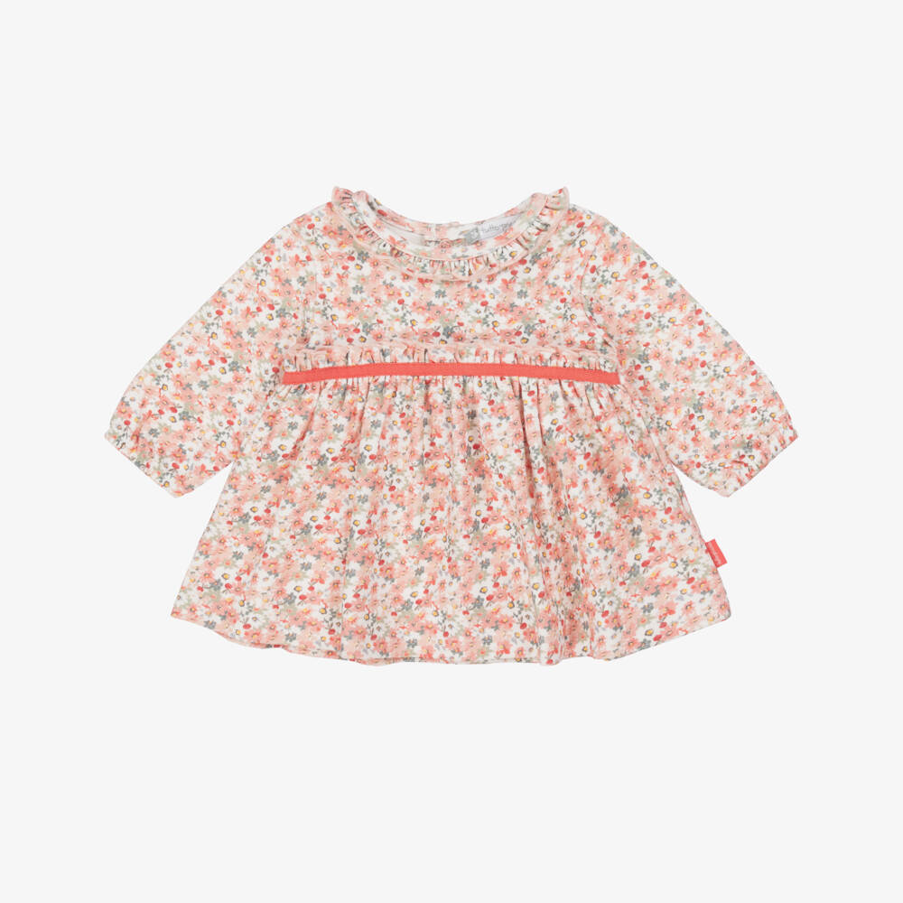 Tutto Piccolo-Girls Pink & Green Floral Cotton Jersey Dress Set | Childrensalon Outlet