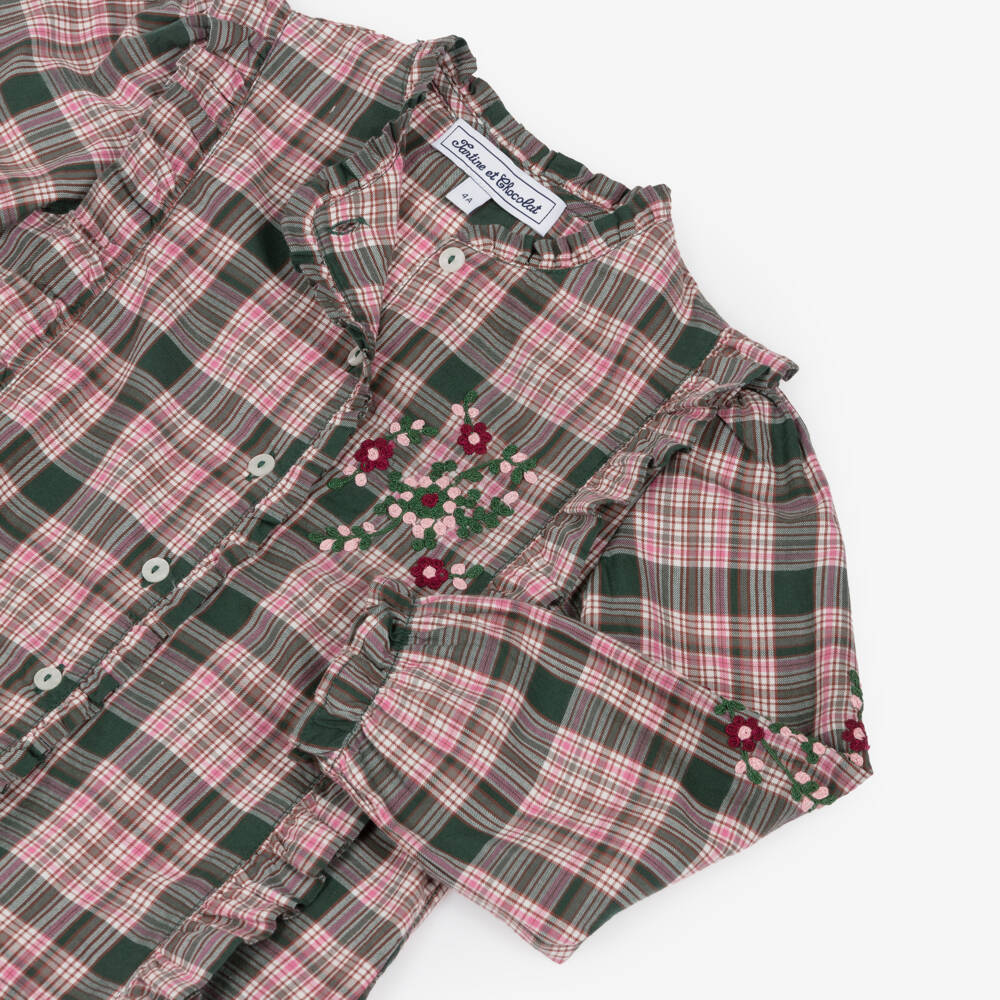 Tartine et Chocolat-بلوزة قطنية بنقشة مربعات وردية للبنات | Childrensalon Outlet