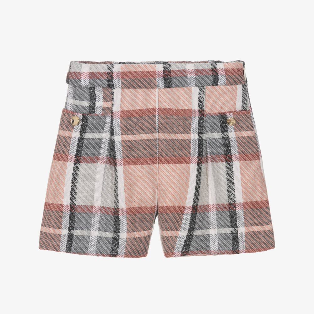 Mayoral-Girls Pink & Grey Check Woven Shorts | Childrensalon Outlet
