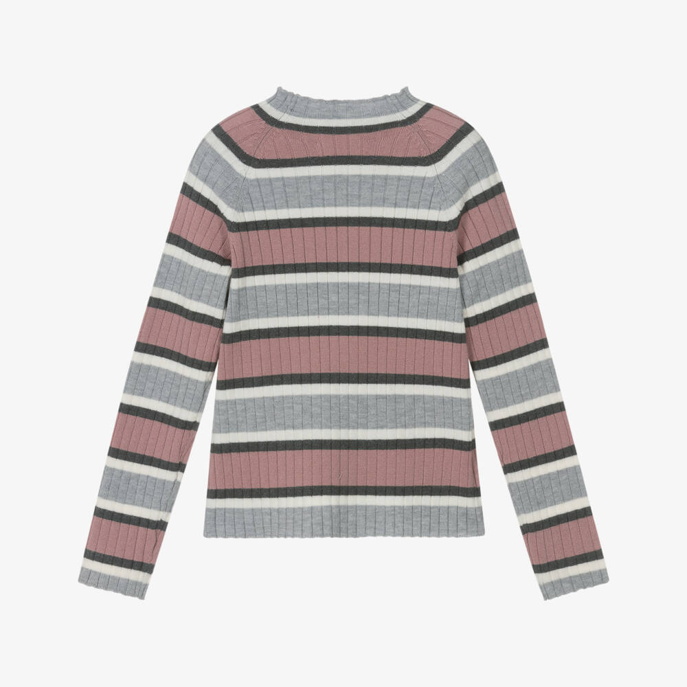 Mayoral-Girls Pink & Grey Stripe Roll Neck Top | Childrensalon Outlet