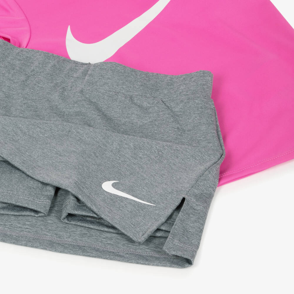 Nike-Girls Pink & Grey Swoosh Logo Skort Set | Childrensalon Outlet