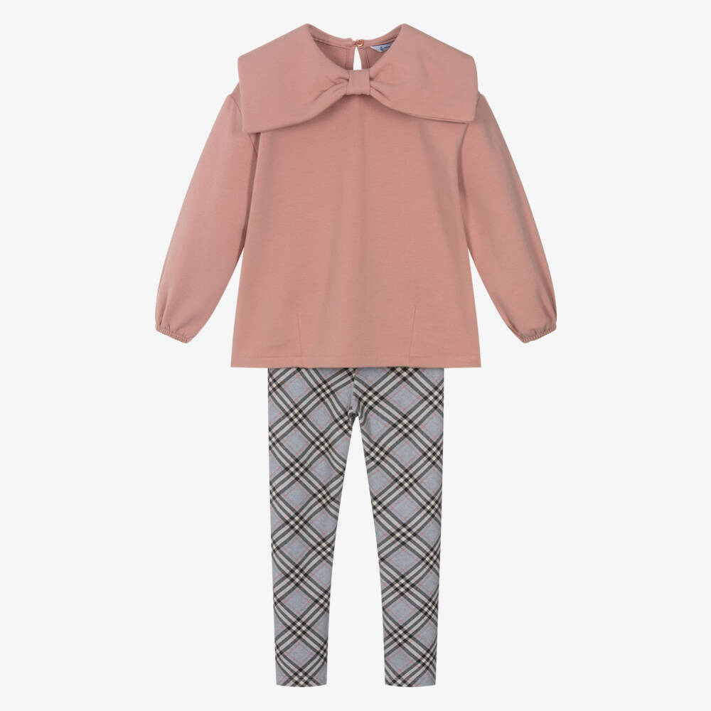 Mayoral-Girls Pink & Grey Tartan Check Cotton Leggings Set | Childrensalon Outlet