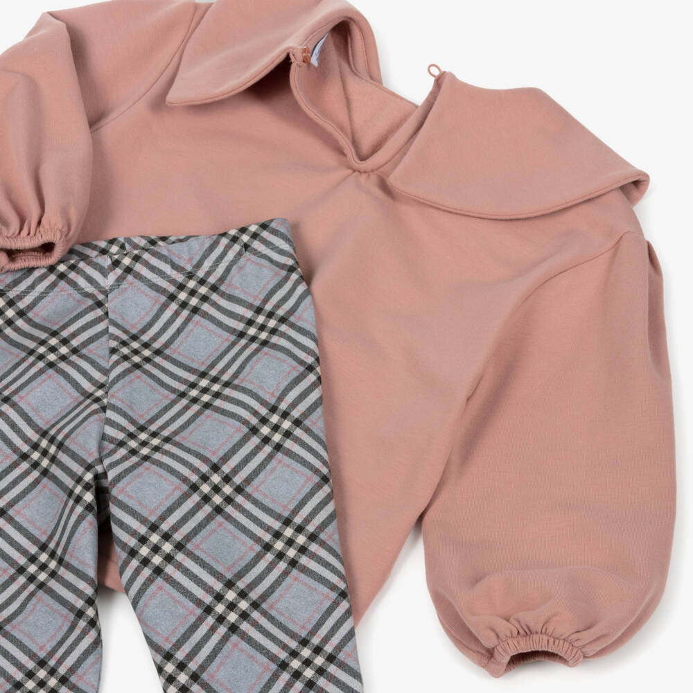 Mayoral-Girls Pink & Grey Tartan Check Cotton Leggings Set | Childrensalon Outlet