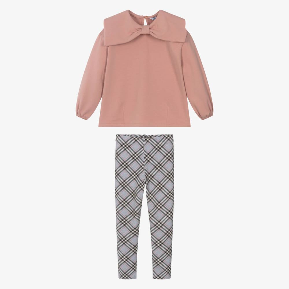 Mayoral-Girls Pink & Grey Tartan Check Cotton Leggings Set | Childrensalon Outlet