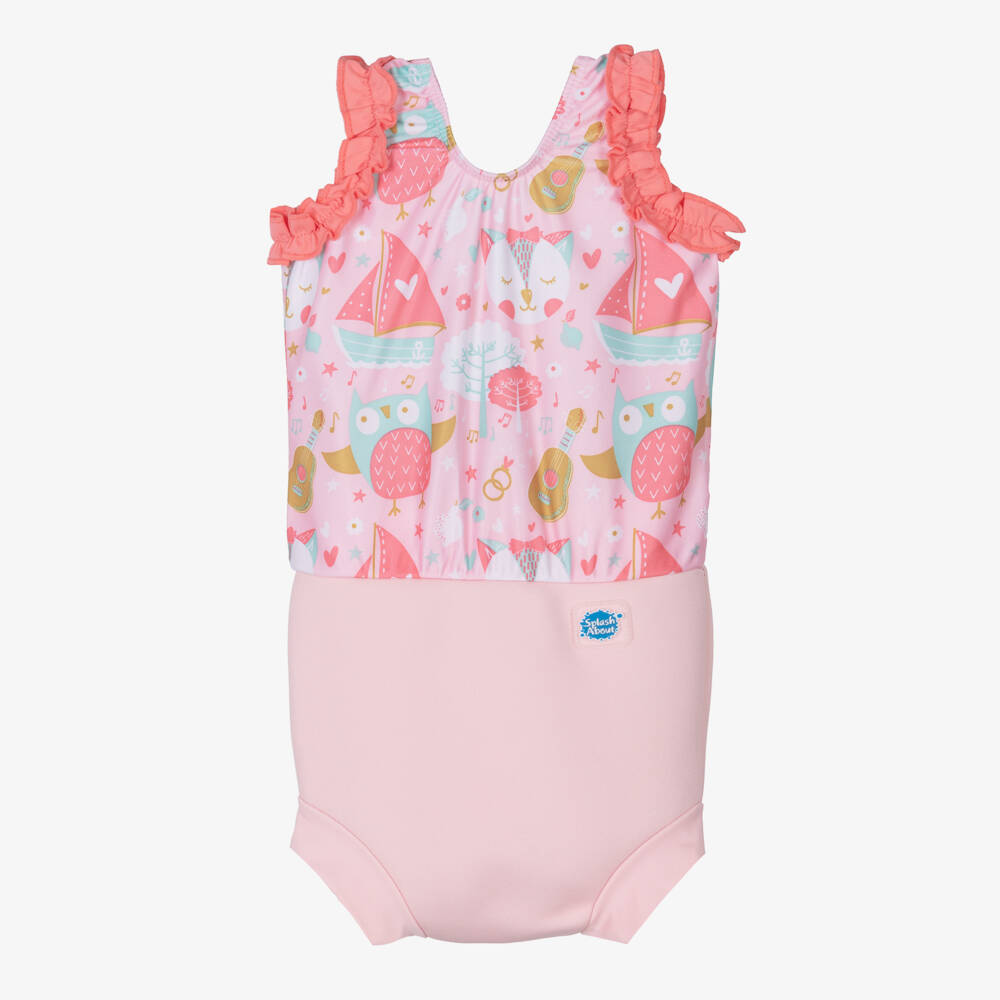 Splash About-Girls Pink Happy Nappy Swimsuit (UPF50+) | Childrensalon Outlet