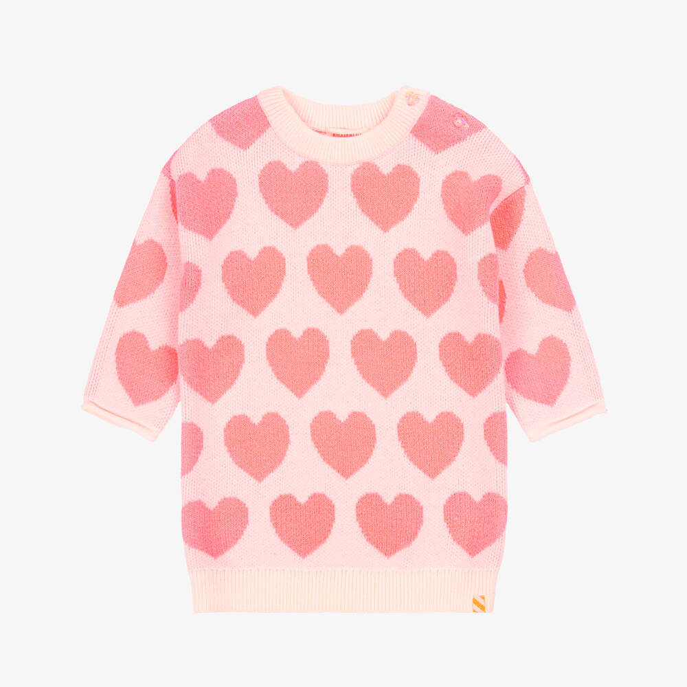 Billieblush-فستان وردي محبوك للبنات مزين بقلوب | Childrensalon Outlet