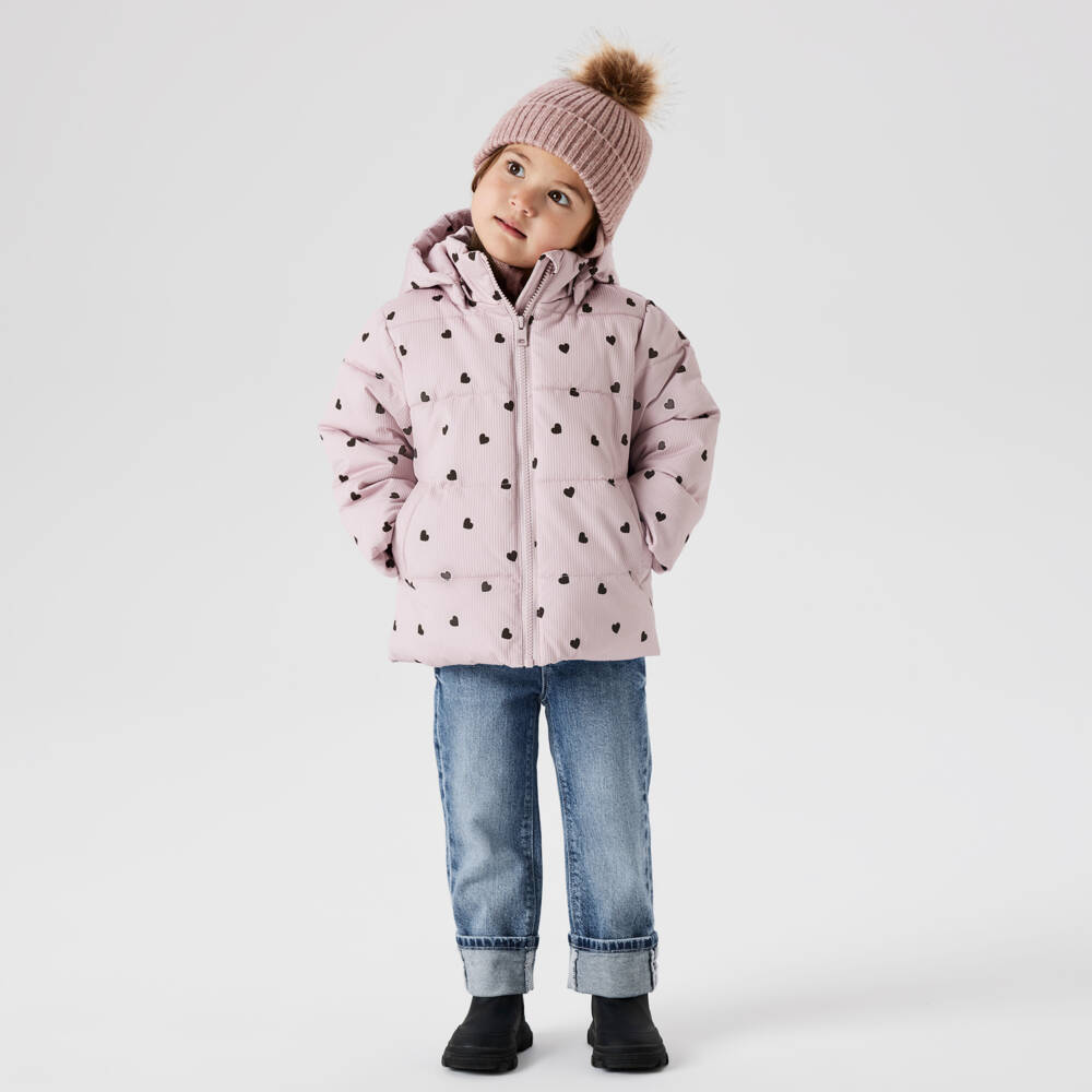 NAME IT-Girls Pink Heart Print Hooded Puffer Jacket | Childrensalon Outlet