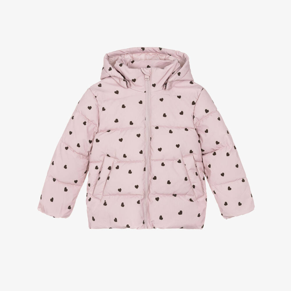 NAME IT-Girls Pink Heart Print Hooded Puffer Jacket | Childrensalon Outlet