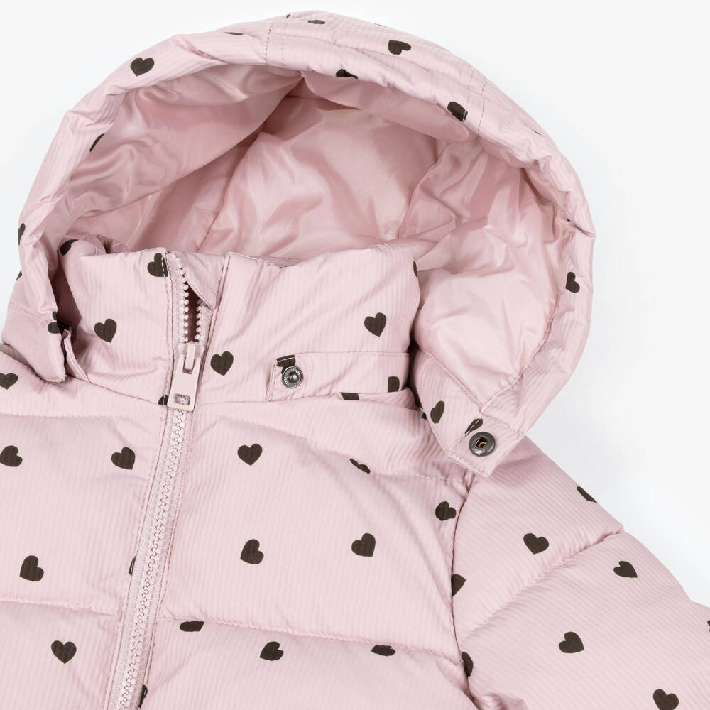 NAME IT-Girls Pink Heart Print Hooded Puffer Jacket | Childrensalon Outlet