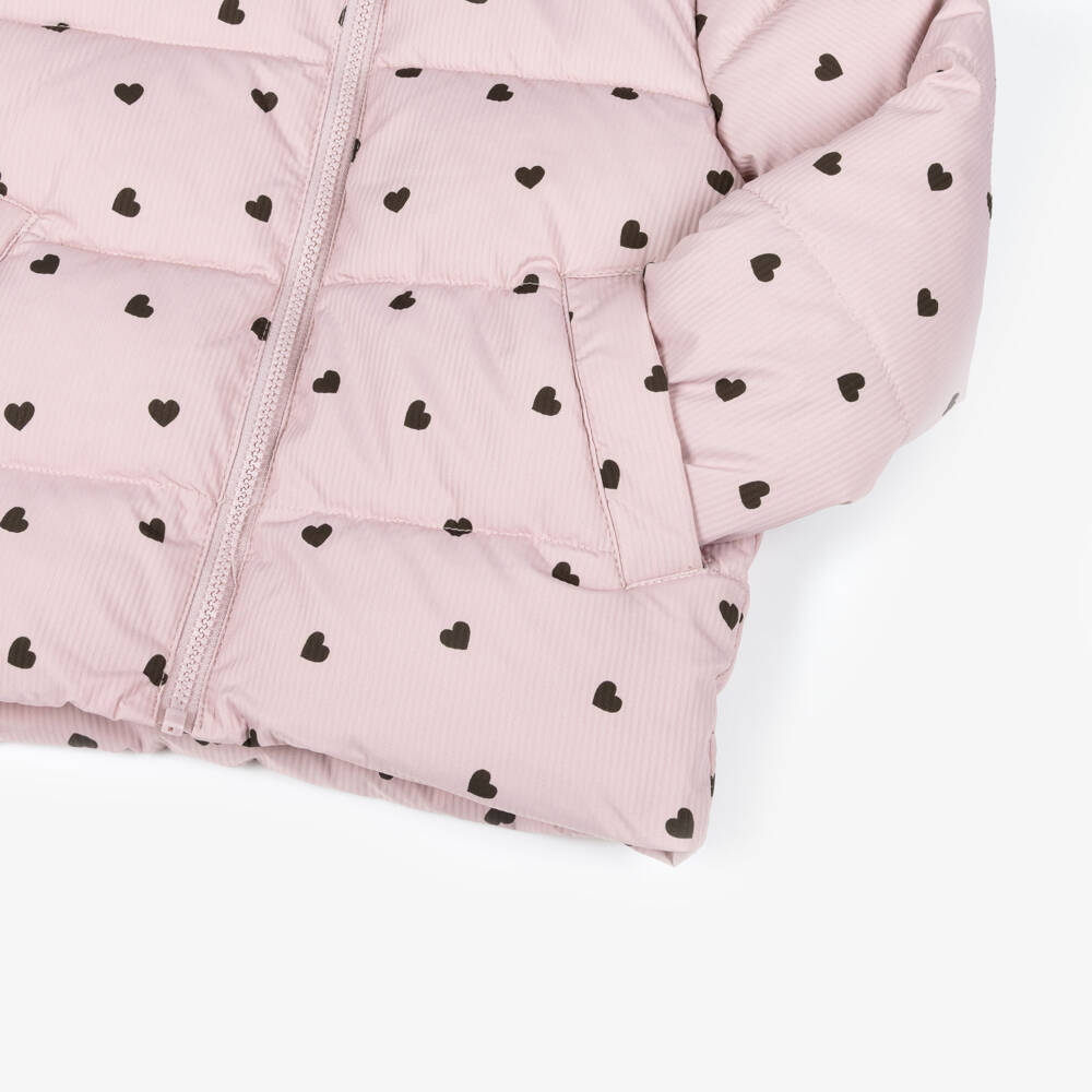 NAME IT-Girls Pink Heart Print Hooded Puffer Jacket | Childrensalon Outlet