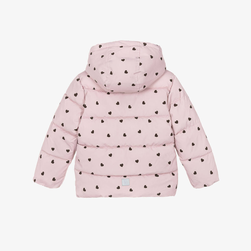 NAME IT-Girls Pink Heart Print Hooded Puffer Jacket | Childrensalon Outlet