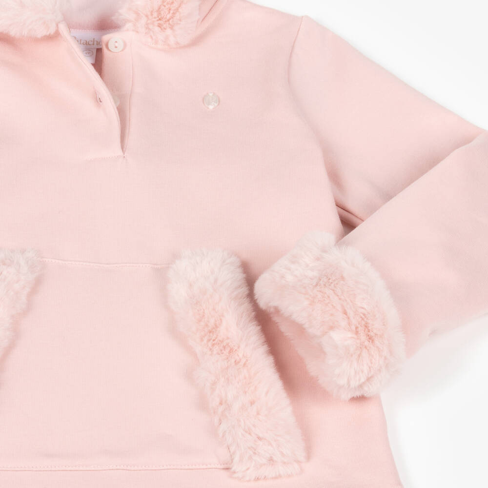 Patachou-Girls Pink Hooded Tracksuit with Faux Fur Trims | Childrensalon Outlet