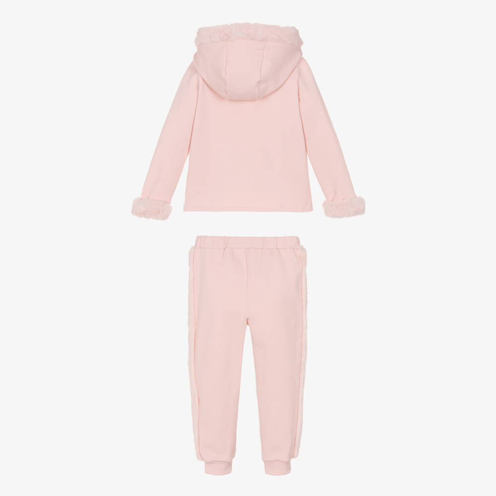 Patachou-Girls Pink Hooded Tracksuit with Faux Fur Trims | Childrensalon Outlet