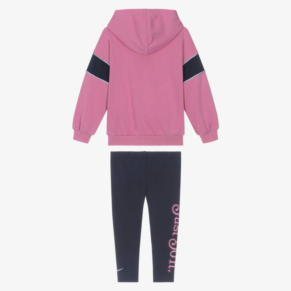 Nike-Girls Pink Hoodie & Navy Blue Leggings Set | Childrensalon Outlet