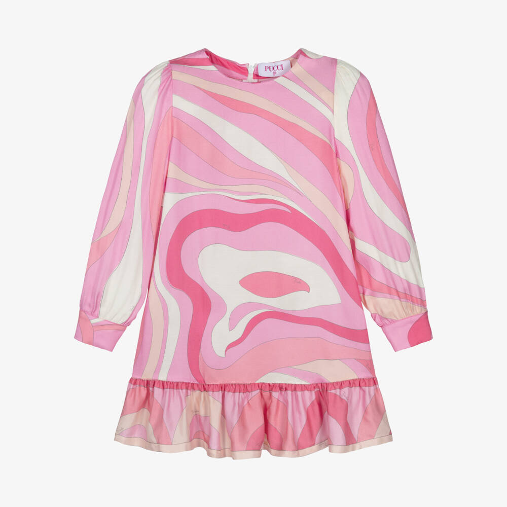 PUCCI-فستان وردي طويل الأكمام للبنات | Childrensalon Outlet