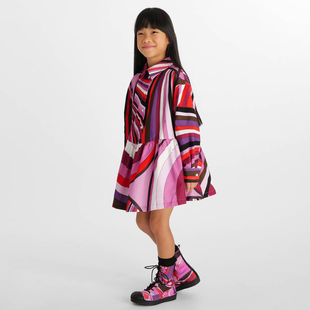 PUCCI-Girls Pink Iride Print Needlecord Dress | Childrensalon Outlet