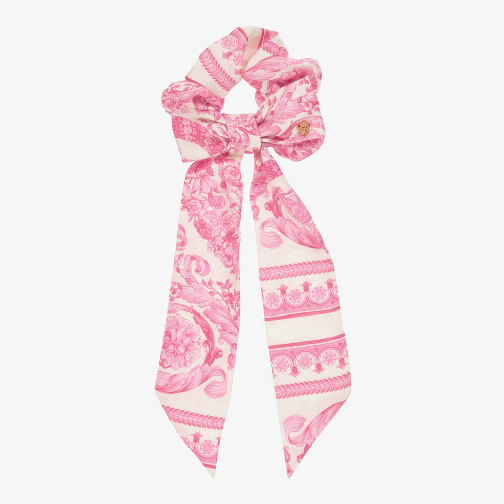 Versace-Girls Pink & Ivory Barocco Hair Scrunchie (12cm) | Childrensalon Outlet