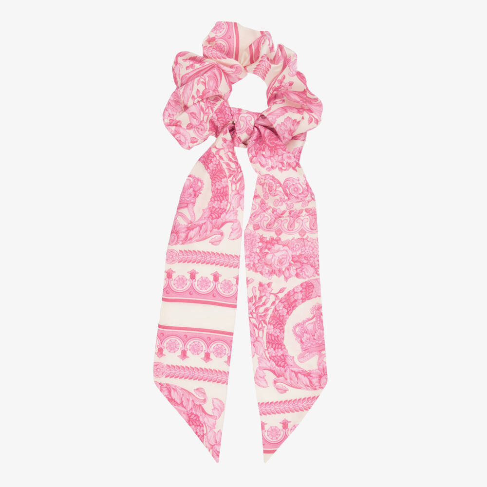 Versace-Girls Pink & Ivory Barocco Hair Scrunchie (12cm) | Childrensalon Outlet