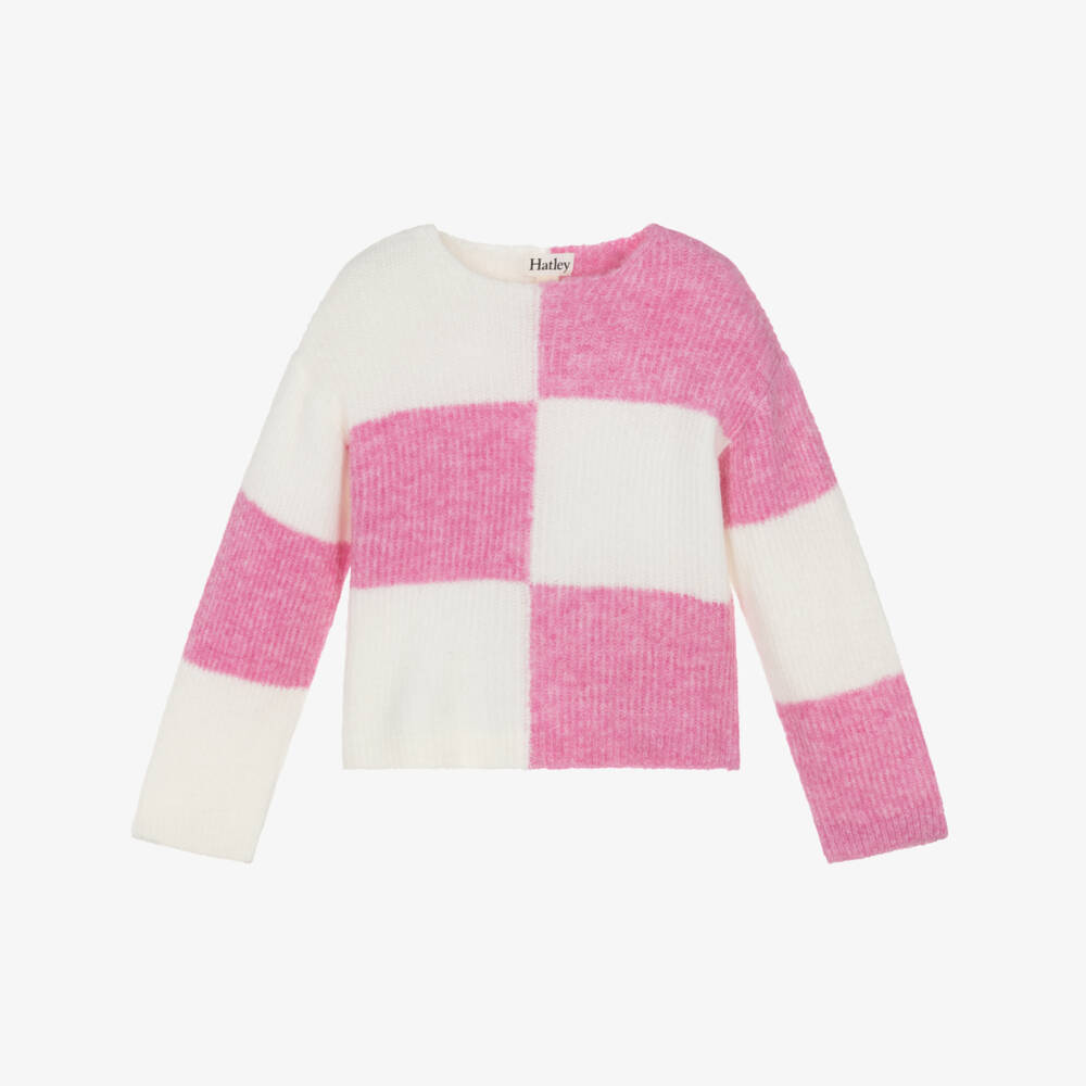 Hatley-Girls Pink & Ivory Checked Sweater | Childrensalon Outlet
