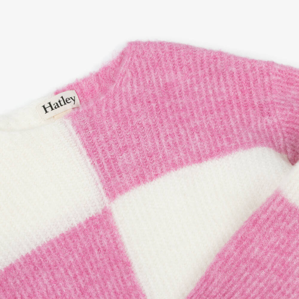 Hatley-Girls Pink & Ivory Checked Sweater | Childrensalon Outlet