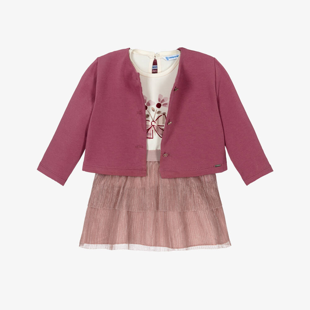 Mayoral-Girls Pink & Ivory Tulle Skirt Set | Childrensalon Outlet