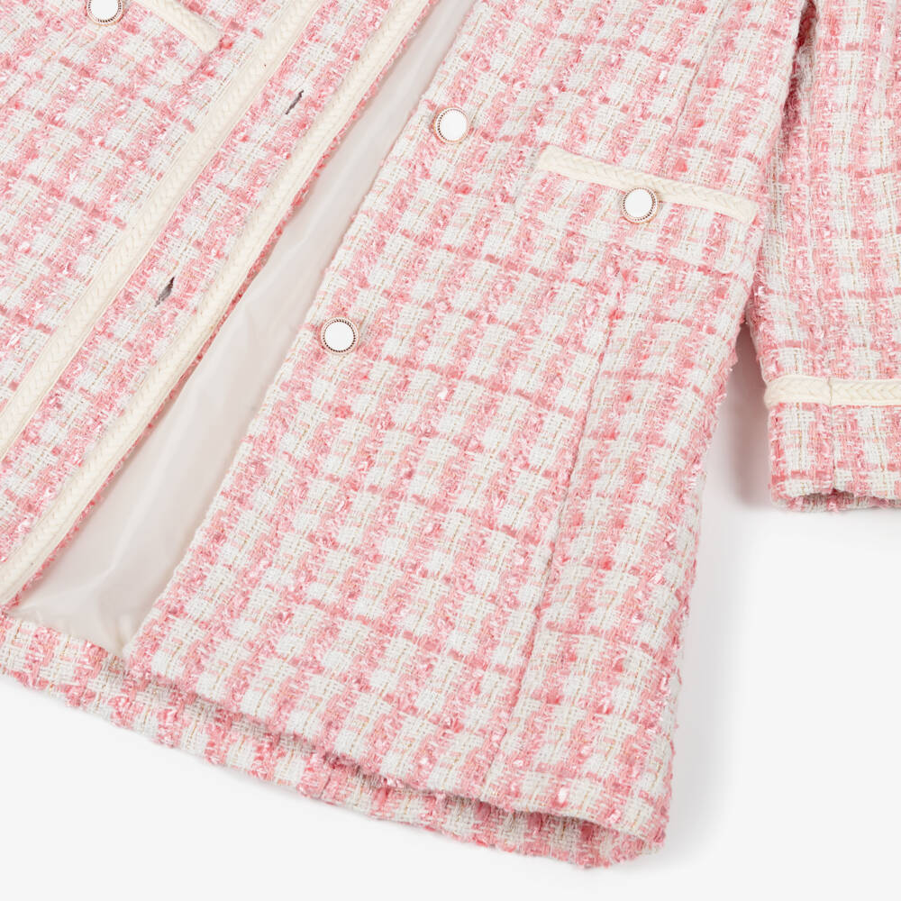 Patachou-Girls Pink & Ivory Tweed Coat | Childrensalon Outlet