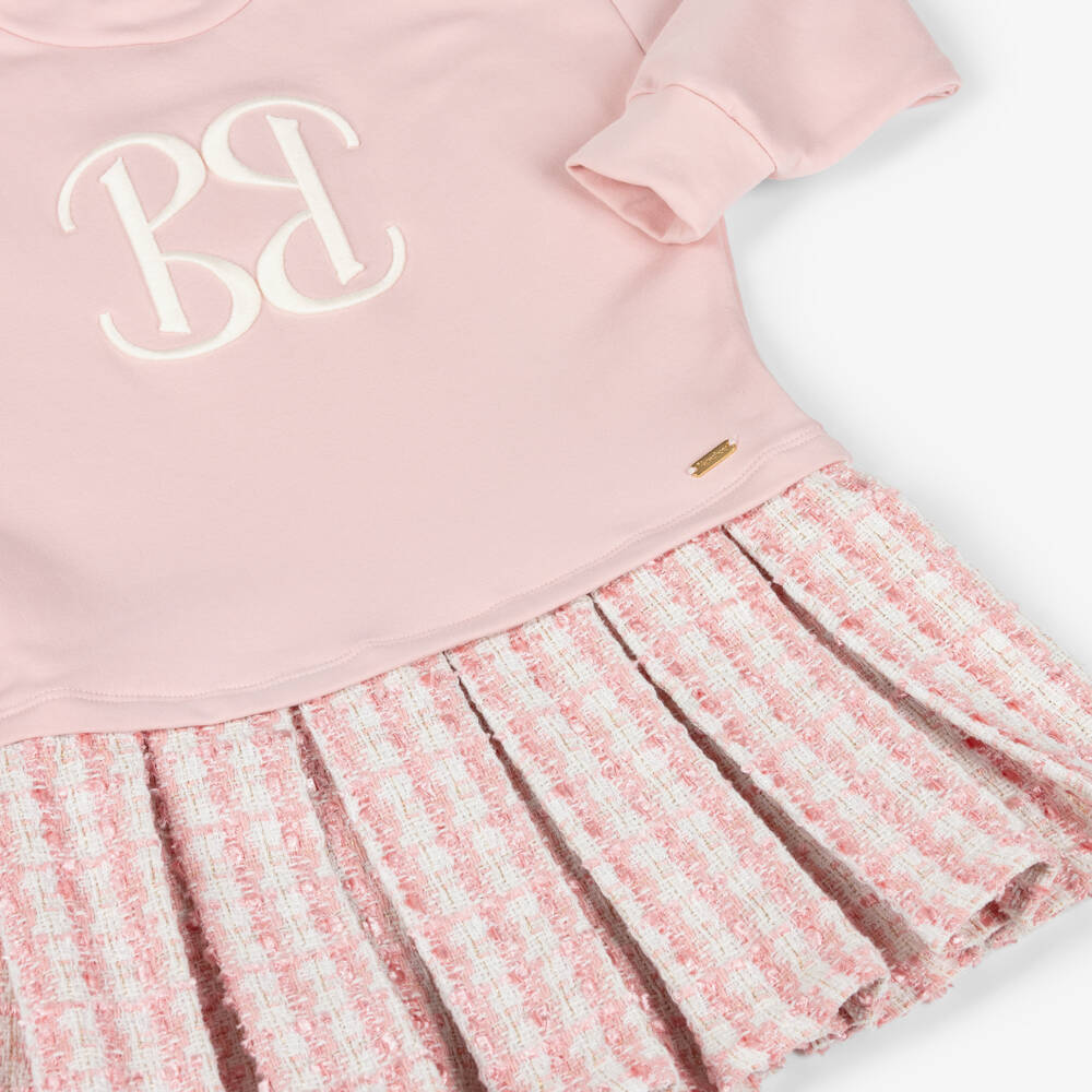 Patachou-Girls Pink Jersey Cotton & Tweed Sweatshirt Dress | Childrensalon Outlet