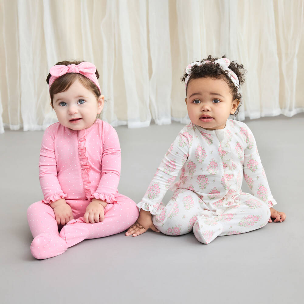 Little Me-Girls Pink Jersey Floral & Polka Dot Babygrows (2 Pack) | Childrensalon Outlet