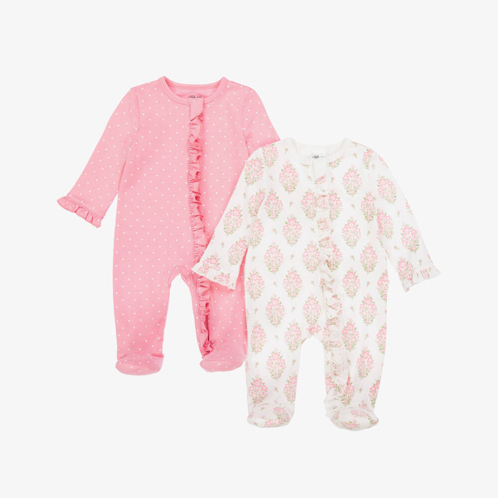 Little Me-Girls Pink Jersey Floral & Polka Dot Babygrows (2 Pack) | Childrensalon Outlet