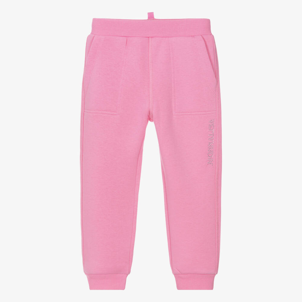 Monnalisa-Girls Pink Jersey Joggers with Silver Stud Logo | Childrensalon Outlet