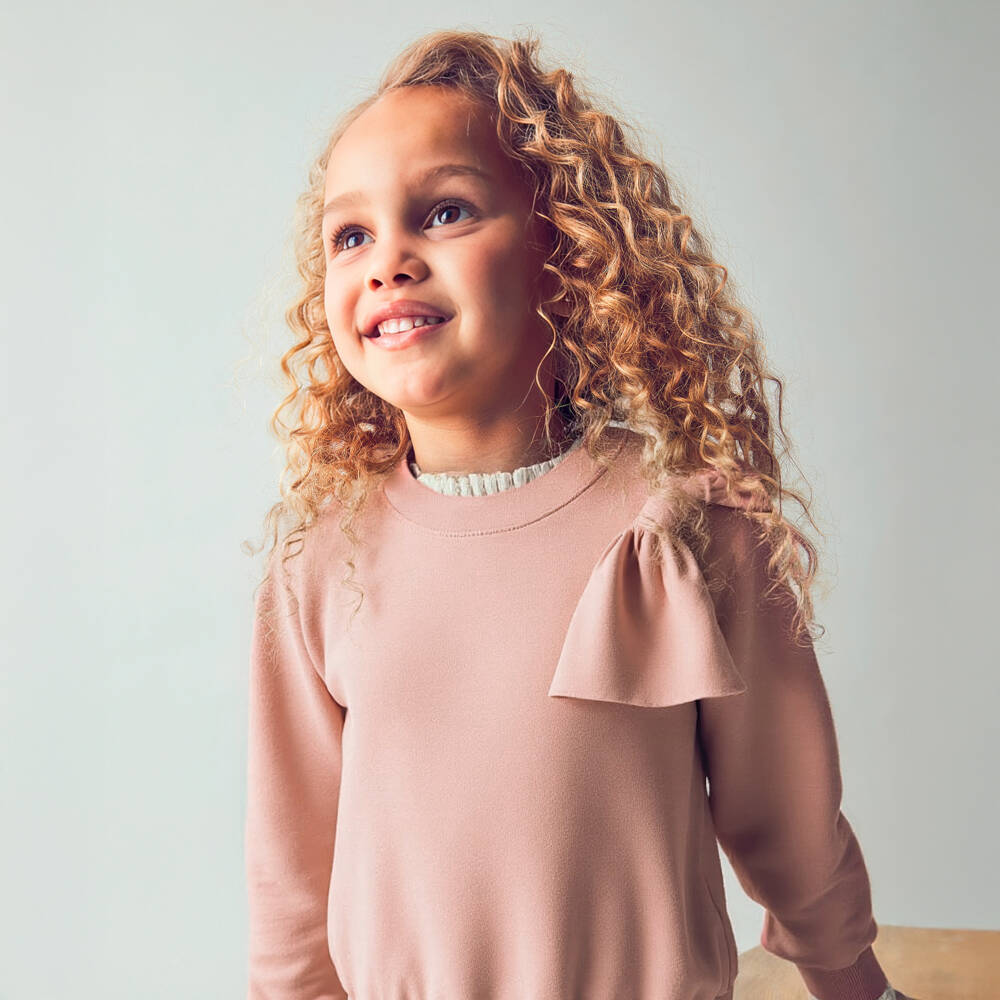 Mayoral-Girls Pink Jersey Sweatshsirt with Shoulder Bow | Childrensalon Outlet