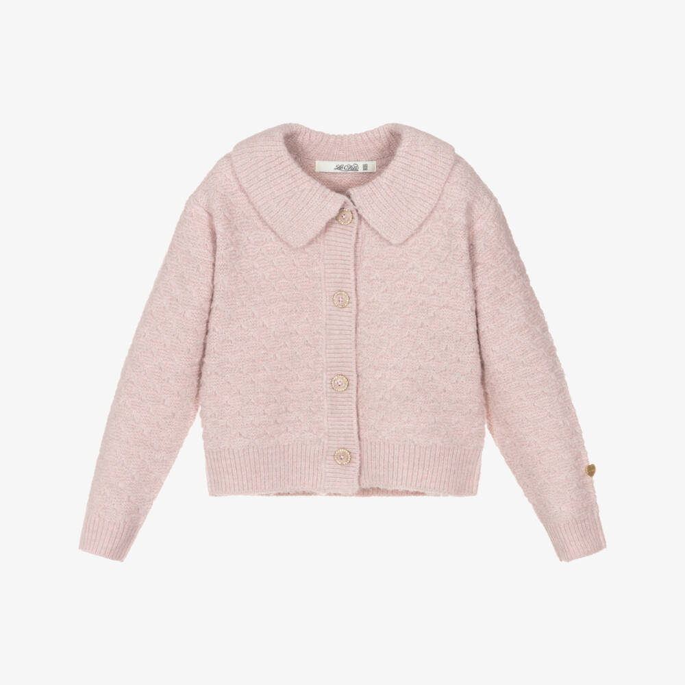 Le Chic-Girls Pink Knit Cardigan with Pearlescent Diamanté Buttons | Childrensalon Outlet