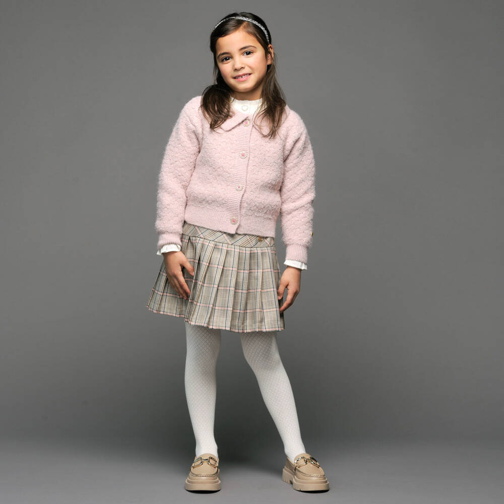 Le Chic-Girls Pink Knit Cardigan with Pearlescent Diamanté Buttons | Childrensalon Outlet