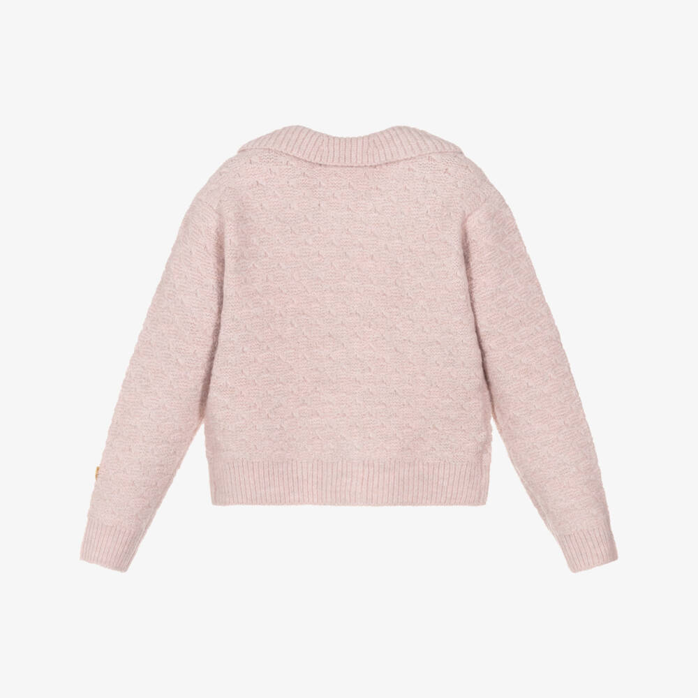 Le Chic-Girls Pink Knit Cardigan with Pearlescent Diamanté Buttons | Childrensalon Outlet