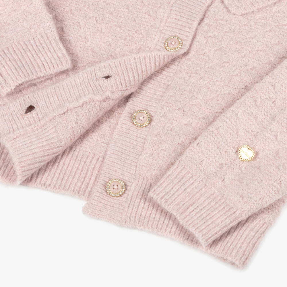 Le Chic-Girls Pink Knit Cardigan with Pearlescent Diamanté Buttons | Childrensalon Outlet